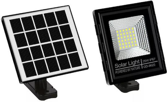 GDPLUS Στεγανός Ηλιακός Προβολέας LED 25W Ψυχρό Λευκό 6000K με Τηλεχειριστήριο IP67