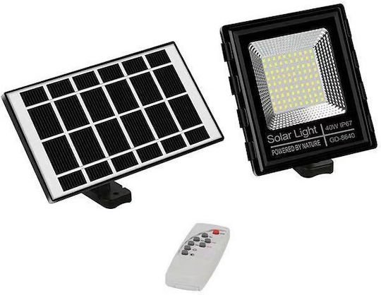 GDPLUS Στεγανός Ηλιακός Προβολέας LED 40W Ψυχρό Λευκό 6000K με Τηλεχειριστήριο IP67