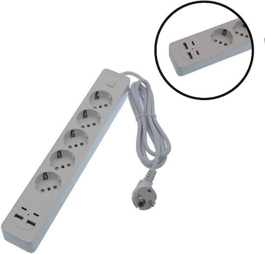 Jortan Πολύπριζο Ασφαλείας 4 Θέσεων με 2 USB-A, 2 USB-C, Διακόπτη και Καλώδιο 2m