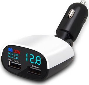 Optum Φορτιστής Αυτοκινήτου 3.4A με Θύρες: 2xUSB και Βολτόμετρο Μαύρο Χρώμα