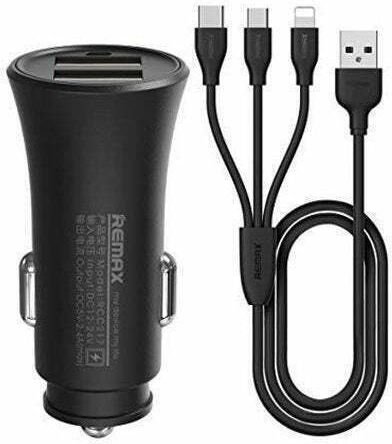 Remax Φορτιστής Αυτοκινήτου Vanguard Series RCC-236 12W 2.4A με Θύρες: 2xUSB μαζί με Καλώδιο Micro-USB / Type-C Μαύρος