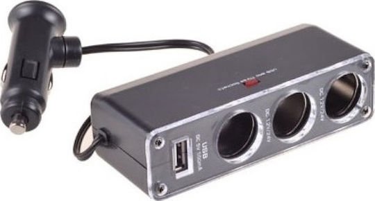 iSelf WF-0096 Φορτιστής Αυτοκινήτου 3.1A με Θύρες: 1xUSB 3xΑναπτήρα μαζί με Καλώδιο Ενσωματωμένο Μαύρο Χρώμα