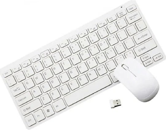 Ασύρματο Bluetooth Σετ Πληκτρολόγιο & Ποντίκι για Tablet Αγγλικό US Λευκό