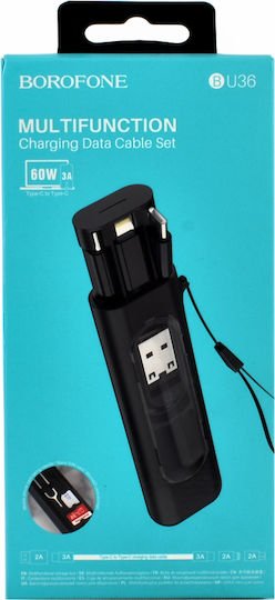 Borofone U36 Regular USB to Lightning / Type-C / micro USB Cable 3A Μαύρο 0.28m (000.230.11838) - Image 3