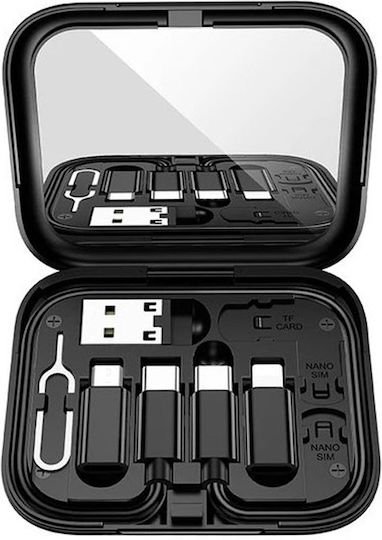 Hoco Regular USB to Lightning / Type-C / micro USB Cable 3A Μαύρο 0.28m (U114)