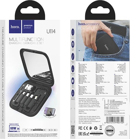 Hoco Regular USB to Lightning / Type-C / micro USB Cable 3A Μαύρο 0.28m (U114) - Image 6