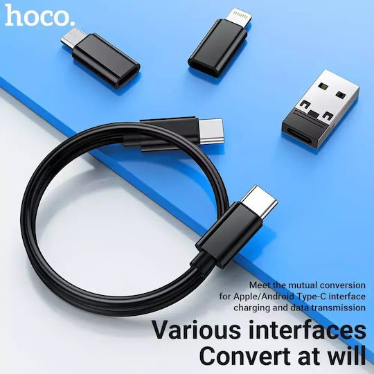 Hoco Regular USB to Lightning / Type-C / micro USB Cable 3A Μαύρο 0.28m (U114) - Image 4