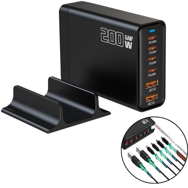 Σταθμός γρήγορης φόρτισης TPC14 200W με 6 θύρες USB-C και USB-A