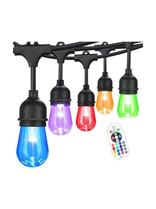 Στεγανή Γιρλάντα Φωτισμού LED 12m με 15 Λάμπες RGB