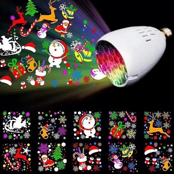 Χριστουγεννιάτικη LED λάμπα προβολέας E27 ZY-2416 με πολύχρωμα χριστουγεννιάτικα σχέδια