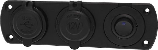 Carsun Σετ Διπλός Usb Φορτιστής Αυτοκινήτου και Θύρα Αναπτήρα 12v Μπλε με Ενσωματωμένη Βάση Πάνελ και Διακόπτη - Image 3