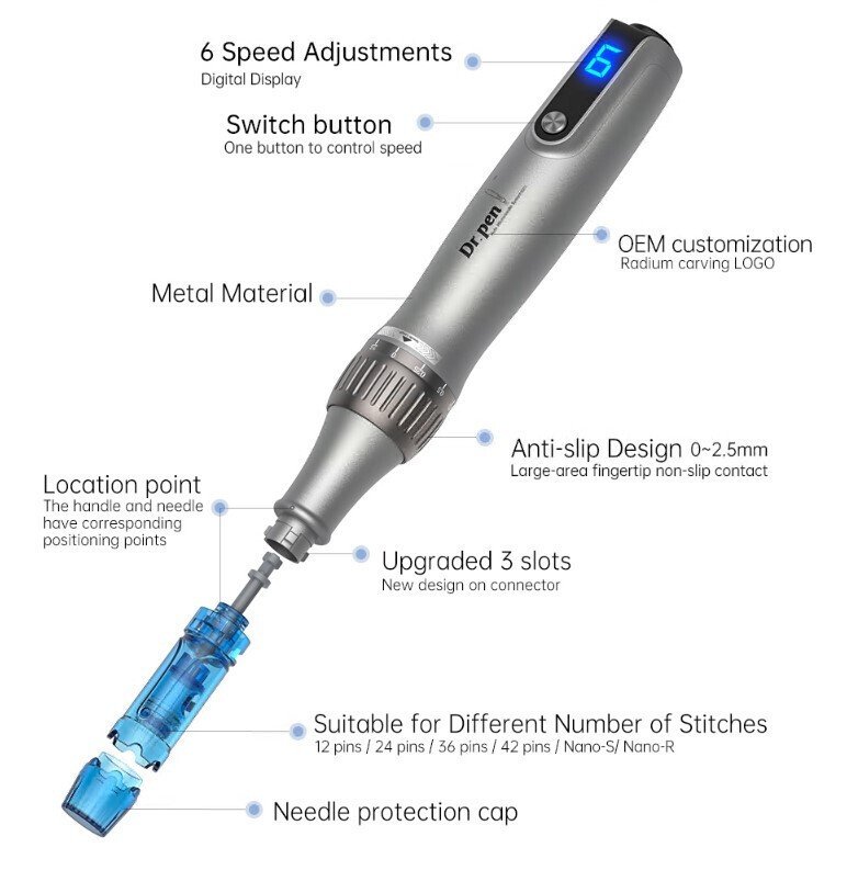 Dr. Pen M8S συσκευή microneedling με 6 ταχύτητες και ρυθμιζόμενο βάθος βελόνας