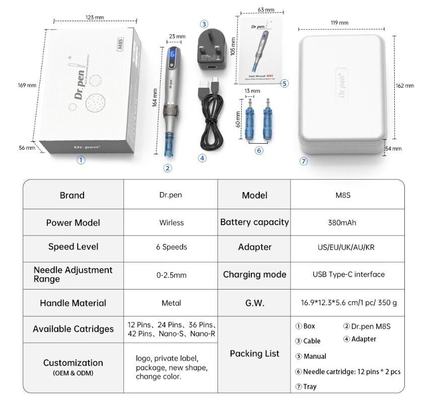 Dr. Pen M8S συσκευή microneedling με 6 ταχύτητες και ρυθμιζόμενο βάθος βελόνας