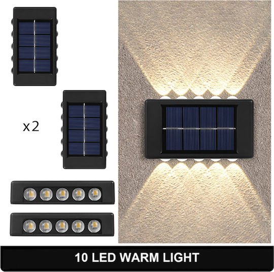 Factory Led Αδιάβροχα Σετ 2 Επιτοίχια Ηλιακά Φωτιστικά με Θερμό Λευκό Φως 15.5×5εκ.