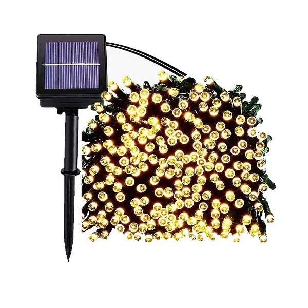 Ηλιακά χριστουγεννιάτικα λαμπάκια 300 LED 30 μέτρων με θερμό λευκό φως και πράσινο καλώδιο