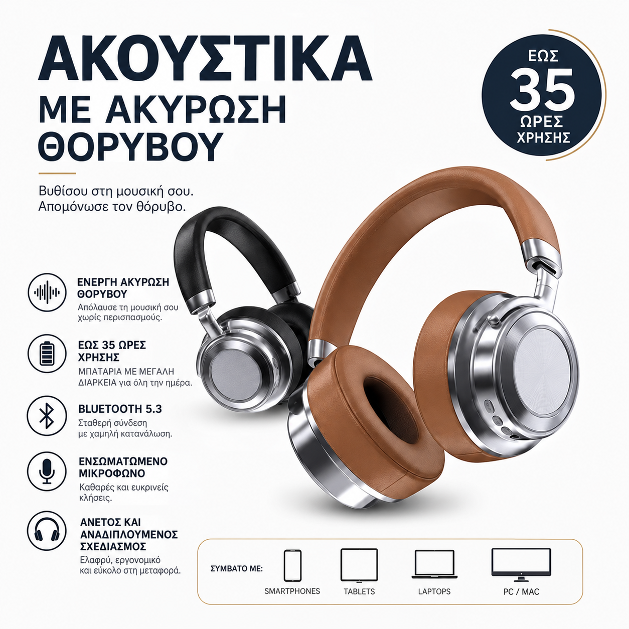 Ezra BW96 ασύρματα ακουστικά Bluetooth 5.4 με ANC, Gaming Mode και πτυσσόμενο σχεδιασμό