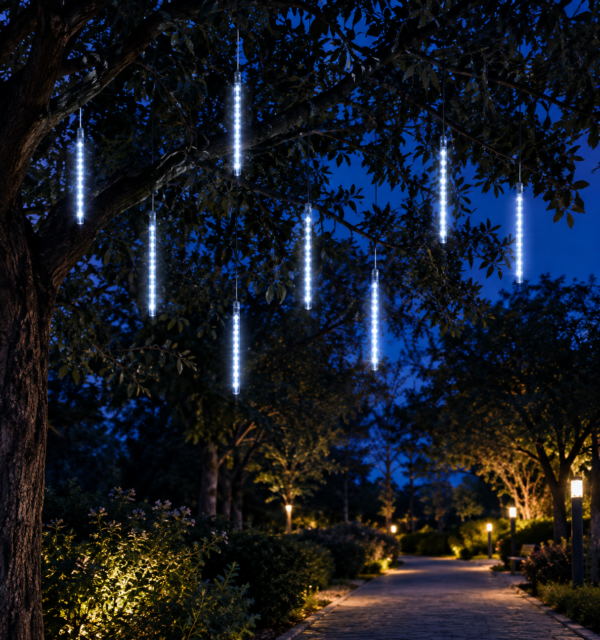 Χριστουγεννιάτικη LED βροχή μετεωριτών BX-046 με 8 σωλήνες των 50cm και ψυχρό λευκό φωτισμό