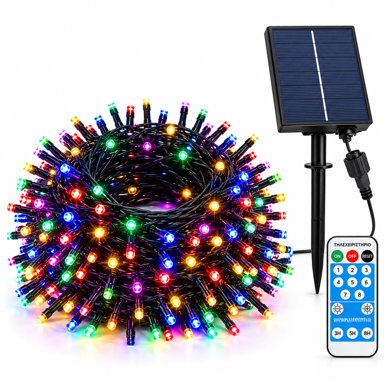 Ηλιακά χριστουγεννιάτικα λαμπάκια LED RGB 52m με 500 LED και φωτοβολταϊκό πάνελ
